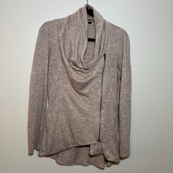 Sweet Rain Zip Wrap Knit Sweater – Cozy Asymmetrical Drape Front beige/taupe - Picture 1 of 13